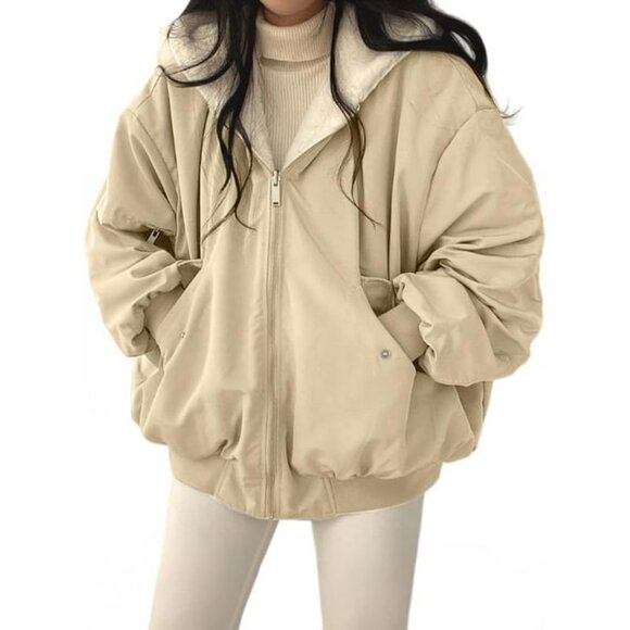 Jackets & Blazers - Women's Winter Coats Puffer Long Sleeve Oversized Zipper Warm Jackets Apricot